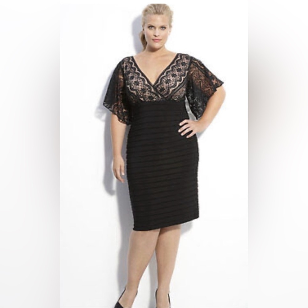 Adrianna Womens Papell Black with Lace Cocktail Pencil Dress Size 14W